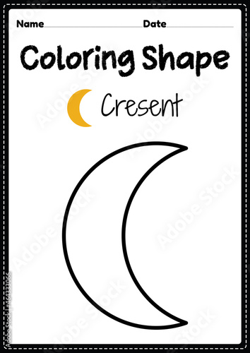Crescent coloring page for preschool, kindergarten & Montessori kids to practice visual art drawing and coloring activities to develop creativity, focus and motor skills.