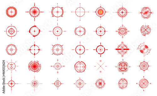 Pain spots local, joint and muscles pains. Red painful target spot, targeting medication remedy circle and joint pain spots. Red pain circles. Vector isolated set