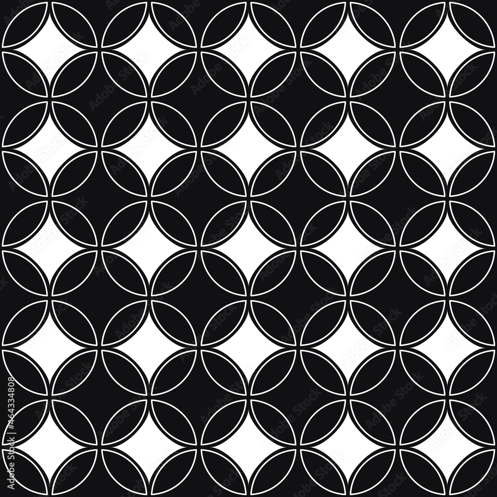 Abstract rhombuses and rings of white color on a black background. Vector. Abstract rhombuses and rings of white color on a black background. Vector.