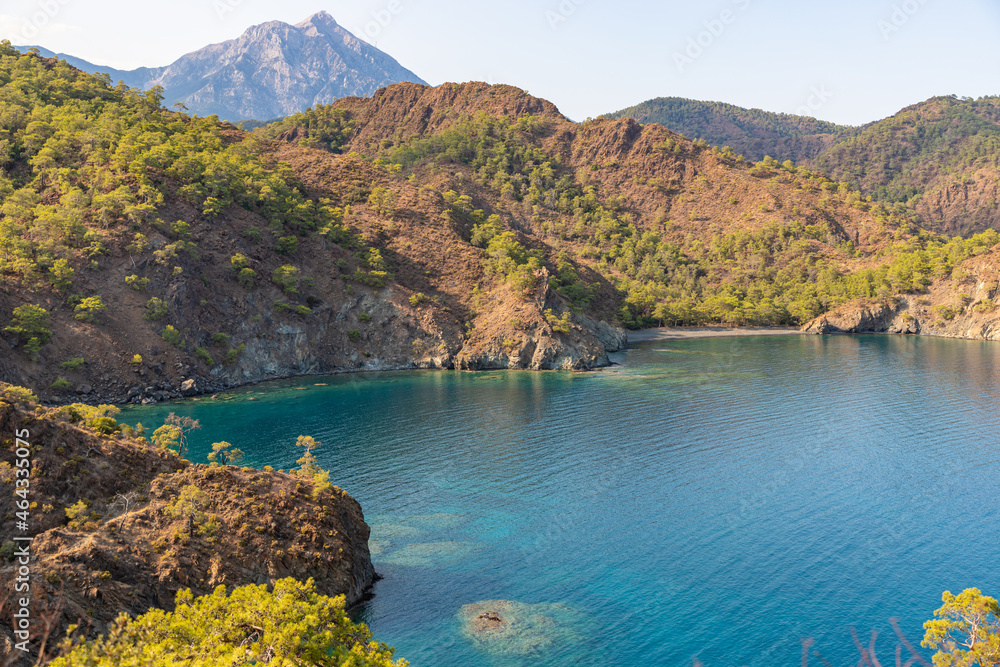 Beautiful nature landscape in Turkey coastline. View from Lycian way. This is ancient trekking path famous among hikers.