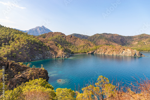 Beautiful nature landscape in Turkey coastline. View from Lycian way. This is ancient trekking path famous among hikers.