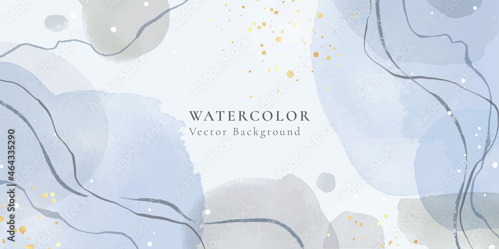 Abstract dusty blue and pastel grey liquid watercolor background with