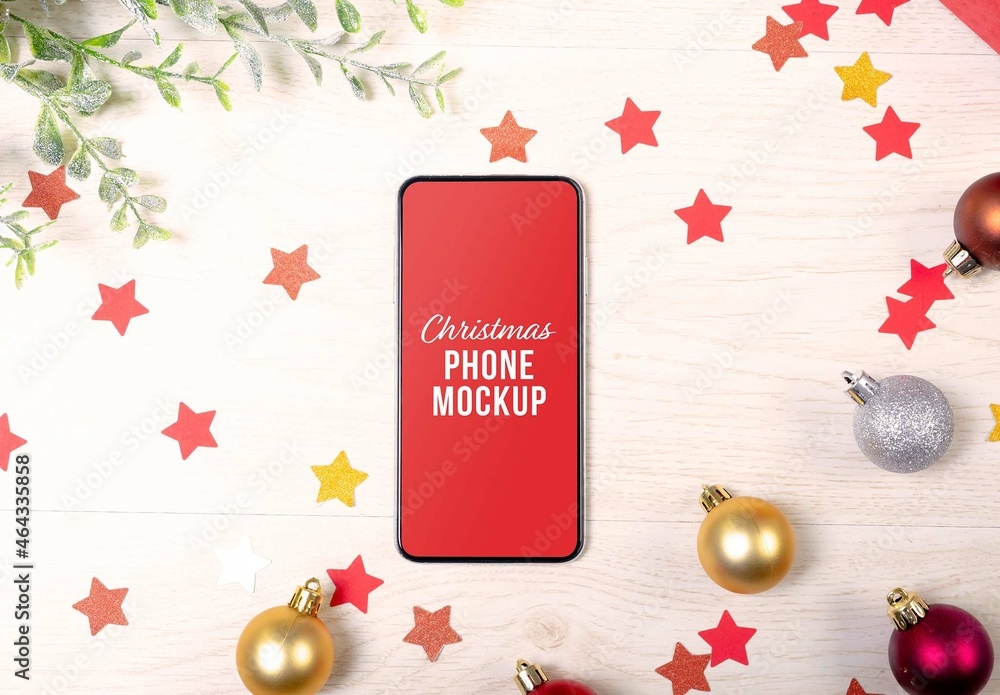 Christmas Phone with Decorations Mockup Stock Template | Adobe Stock
