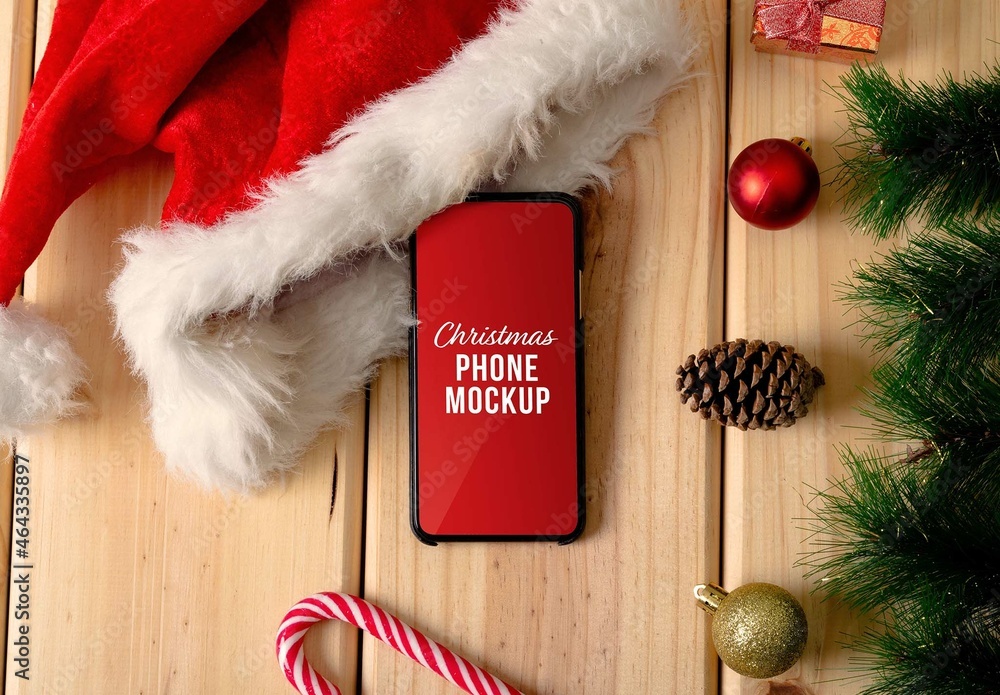 Christmas Phone with Decorations Mockup Stock Template | Adobe Stock