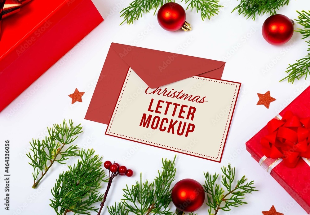 Christmas Letter with Decorations Mockup Stock Template | Adobe Stock