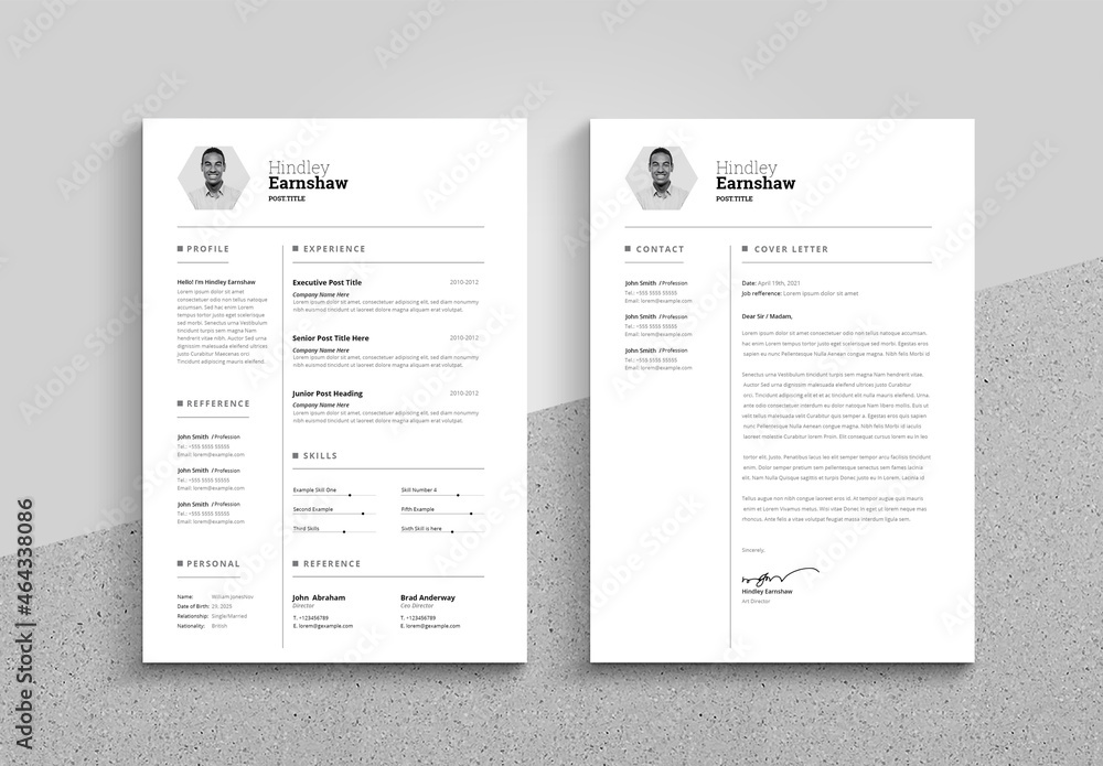 Black White Creative Resume and CV Design Layout Stock Template | Adobe ...