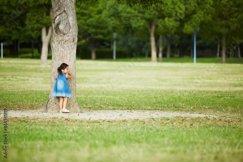 公園内で木にもたれかかる女の子 photo