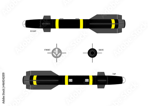 3D render of an air-to-air missile in toon processing, sketch isolated on white background