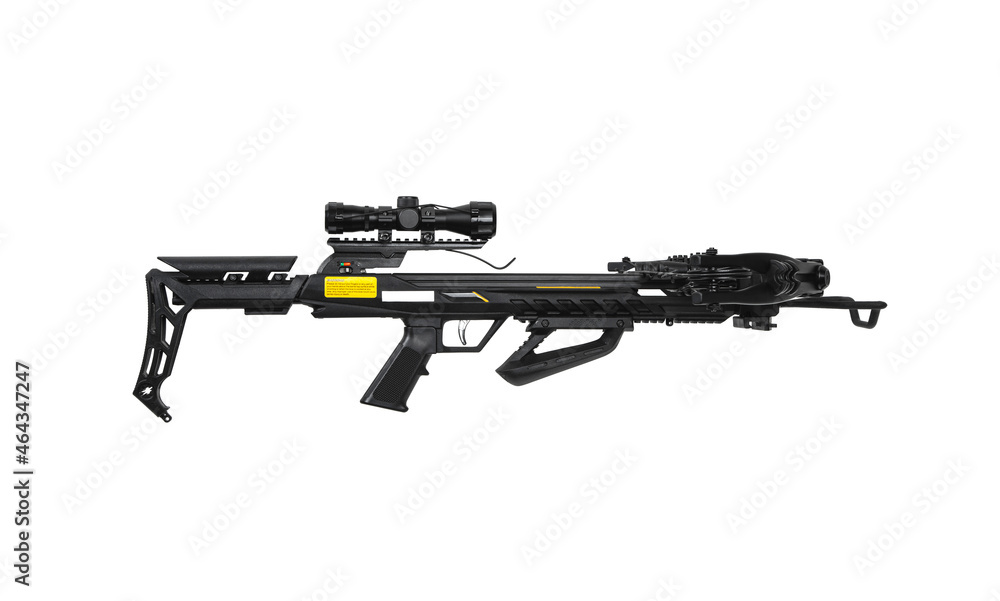 Modern crossbow. Quiet weapon for hunting, sports and recreation. Isolate on a white back Modern crossbow. Quiet weapon for hunting, sports and recreation. Isolate on a white back