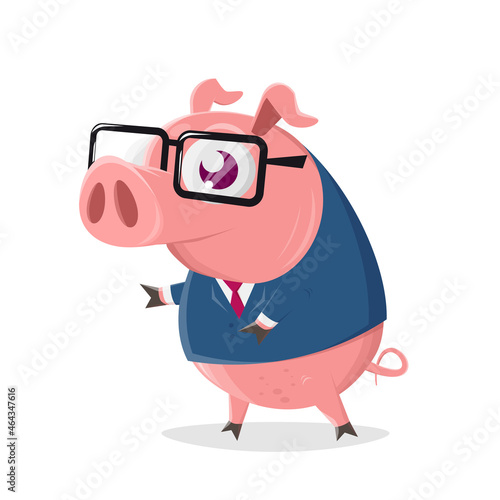 funny cartoon illustration of a manager pig