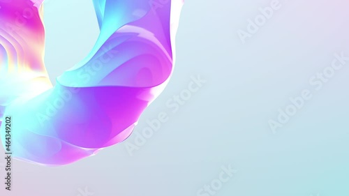 Huge shape in holographic colors with ripples and waves transforming of surface. 4K 3D abstract animation.