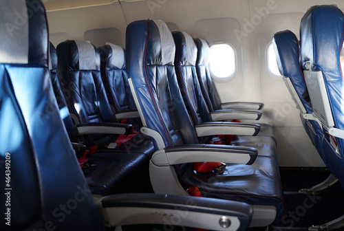  empty seats and windows in an aircraft