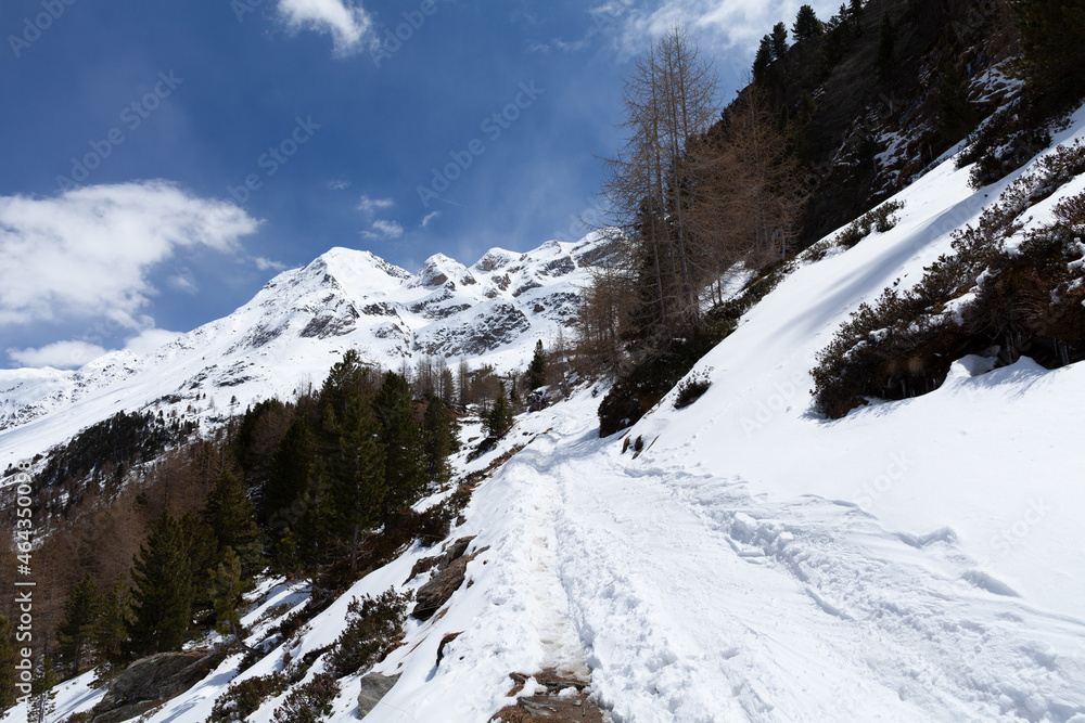 Wanderweg zur Zufallhütte im hinteren Martelltal in den Orter Alpen