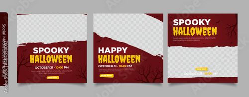 spooky Halloween concept for social media post template	