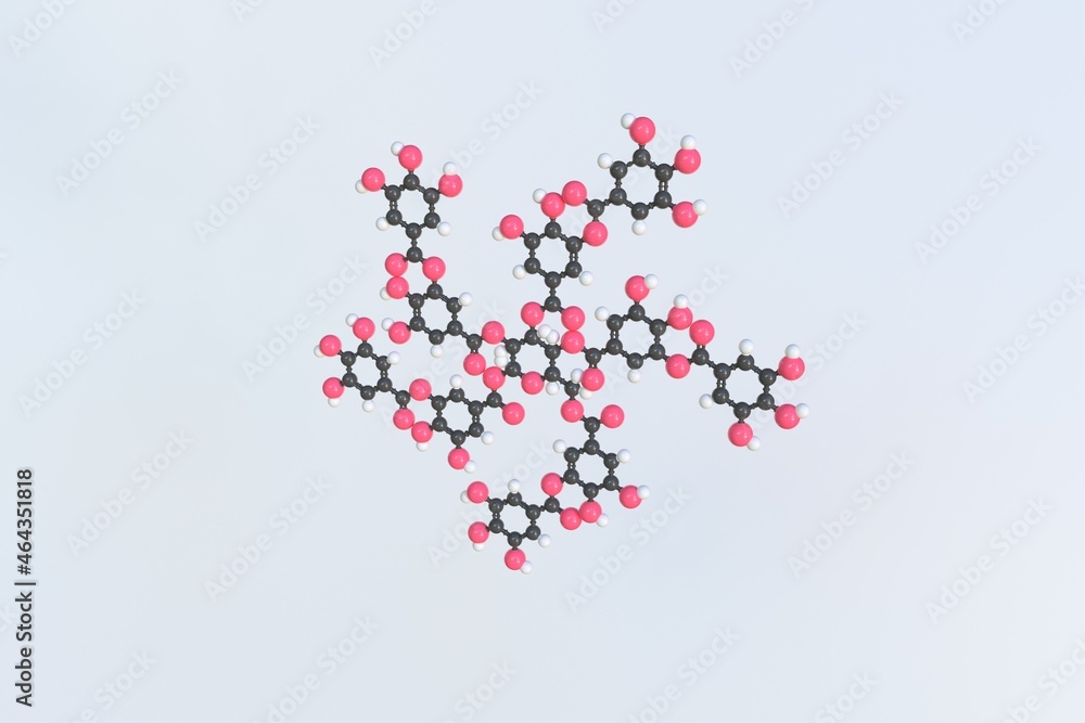 Molecule of tannin, isolated molecular model. 3D rendering