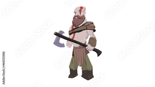 Animated illustration of the character kratos, the Greek Viking mythology from the video game God of War. animated vector. head characte