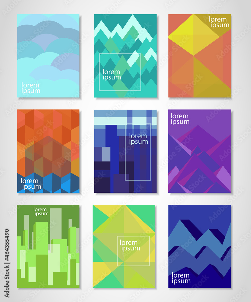 Abstract poster set isolated on background. Cover for placard, invitation card, backdrop and wallpaper. Abstract design for brochure, flyer and leaflet. Abstract background, vector illustration