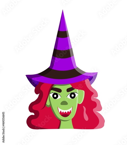 Witch in purple stripes hat. Vector Halloween holiday illustration  © Yulia Zelinskaya