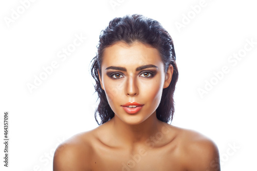 young pretty caucasian brunette woman posing cheerful on white background isolated  lifestyle people concept