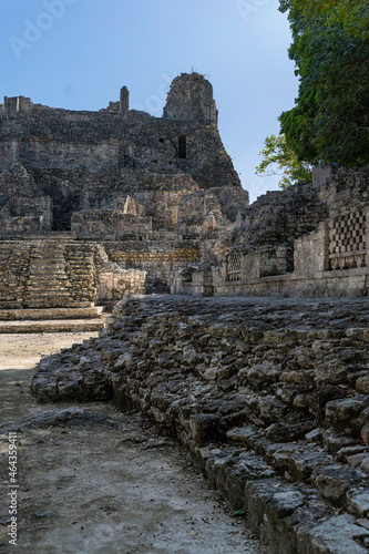 Amazing Mayan architecture ruins, great Calakmul pyramid, awesome Mexico latin pre Hispanic culture, holiday Campeche summer trip, archeology postcard