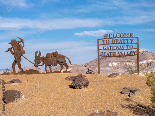 Welcome to Beatty Nevada sign in the desert.