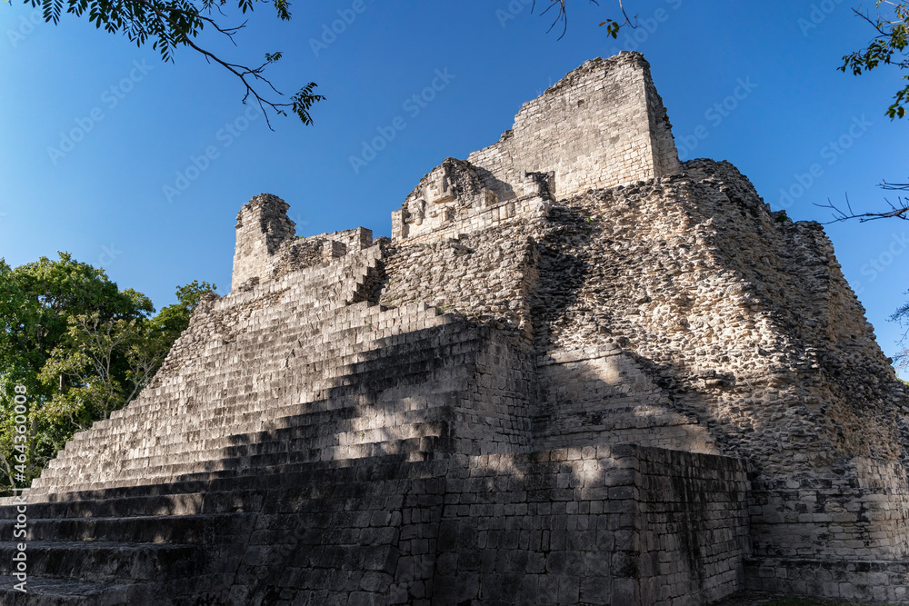 Great Calakmul pyramid, Amazing Mayan architecture ruins, awesome Mexico latin pre Hispanic culture, ancient building vacation postcard, aesthetic view