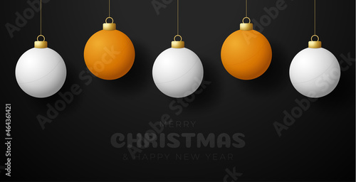 Ping pong christmas greeting card. Merry Christmas and Happy New Year Hang on a thread table tennis ball as a xmas ball. sport Vector illustration.