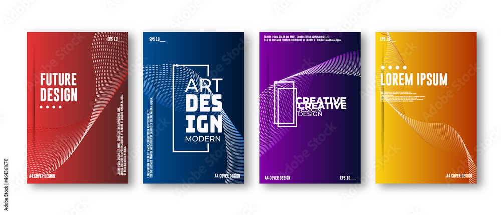 Set of abstract gradient colorful wave shape on dark background for Brochure, Flyer, Poster, leaflet, Annual report, Book cover, Banner