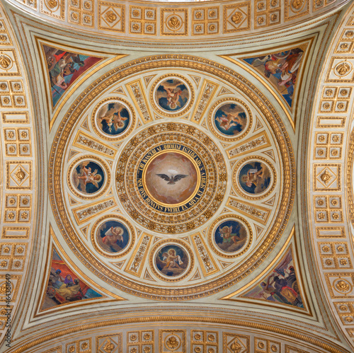 ROME, ITALY - AUGUST 31, 2021: The ceiling fresco (Holy Spirit, Baptism of Eunuch) in the side cupola in the church Chiesa del Sacro Cuore di Gesù by Virginio Monti (1852 - 1942). photo
