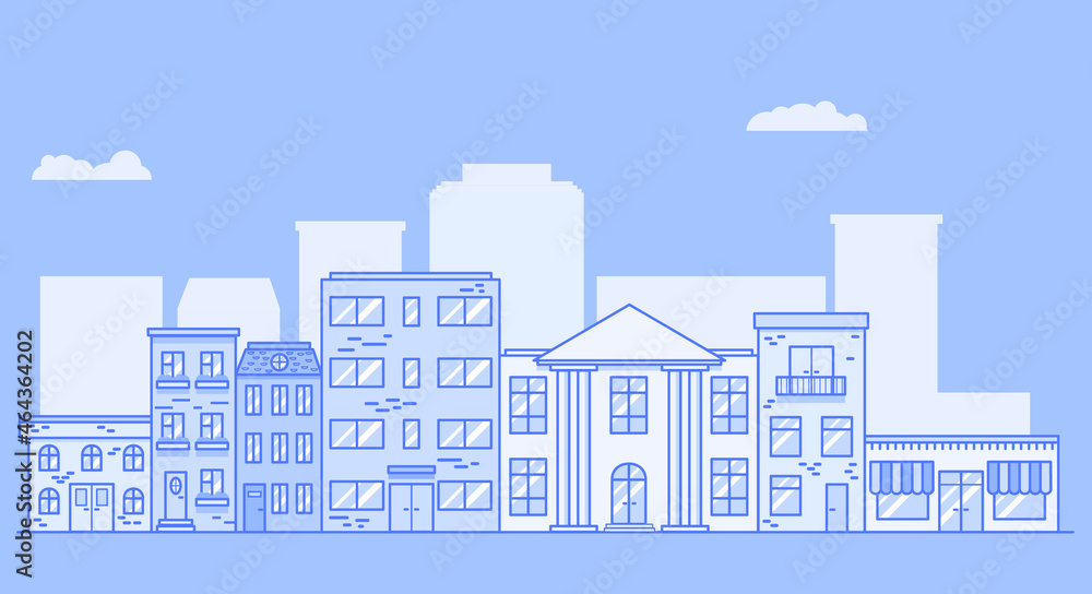 stylized city landscape background. vector illustration on a blue color