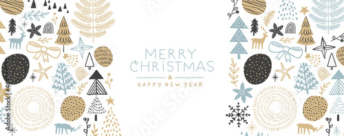 Christmas New Year winter cartoon doodle banner