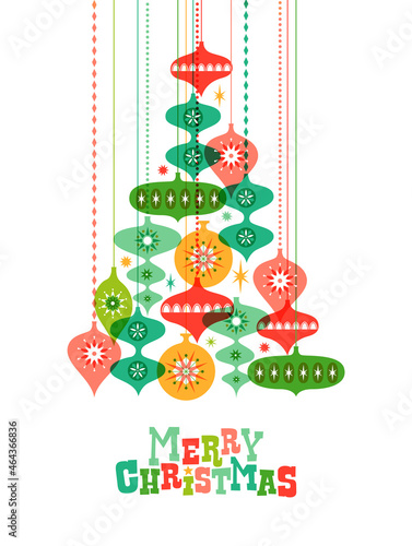 Merry Christmas mid century pine tree bauble card