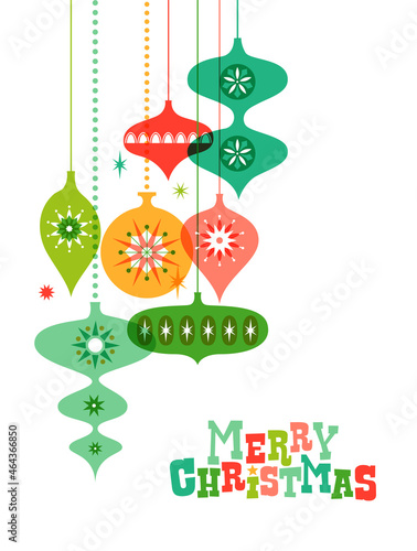 Merry Christmas mid century colorful bauble card