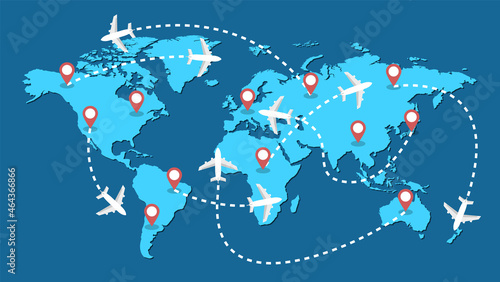 Planes routes flying over world map, tourism and travel concept Illustrations