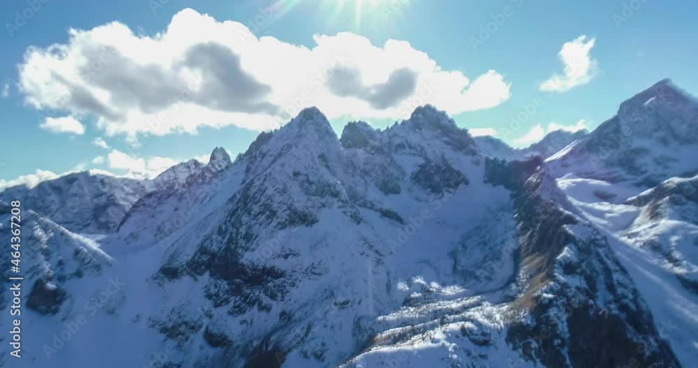 Aerial panorama of mountain peaks in the snow. Landscape and nature of the North Caucasus. Traveling in Russia
Aerial panorama of mountain peaks in the snow. Landscape and nature of the North Caucasus. Traveling in Russia