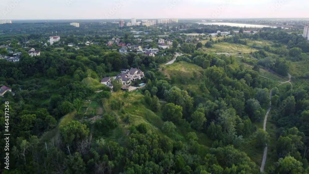 Aerial view of the green hills and wealthy houses in Ukraine Aerial view of the green hills and wealthy houses in Ukraine