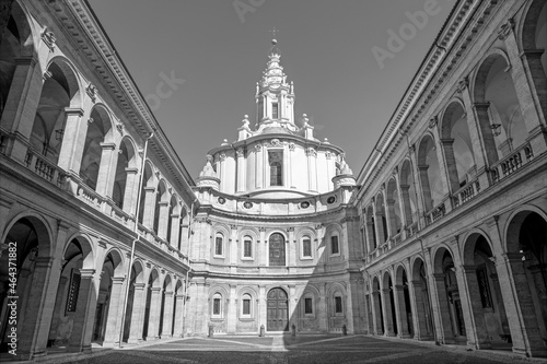 Rome - The facade and atriuum of baroque church Chiesa di Sant'Ivo alla Sapienza designed by Francesco Borromini (1642 -1660).