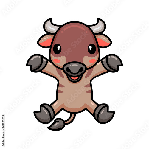 Cute little wildebeest cartoon raising hands