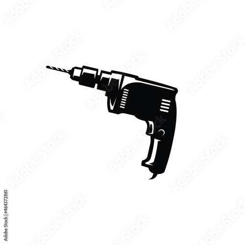 Monochrome drill mechanic vector isolated in white background
