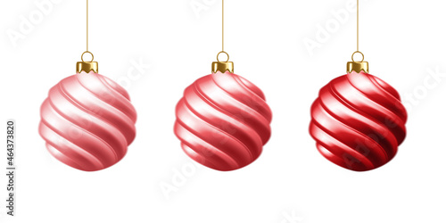 Set of beautiful red realistic 3d christmas balls isolated on white. Christmas decoration. Vector illustration. Vector illustration