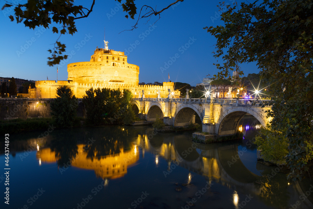 Rome - Ponte Sant Angelo - Angels bridge at dusk.