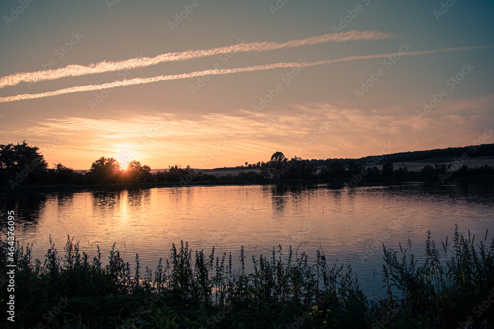 Sunset on the lake, pond.