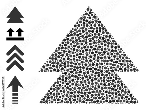 Circle mosaic move up. Vector mosaic is based on move up icon, and created of randomized circle parts. Vector icon of move up created of random round dots.