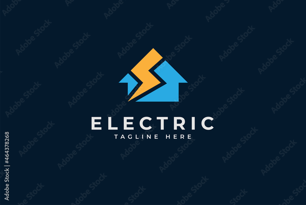 Fototapeta premium Electric Logo, house with thunder bolt combination, electric design logo template, vector illustration