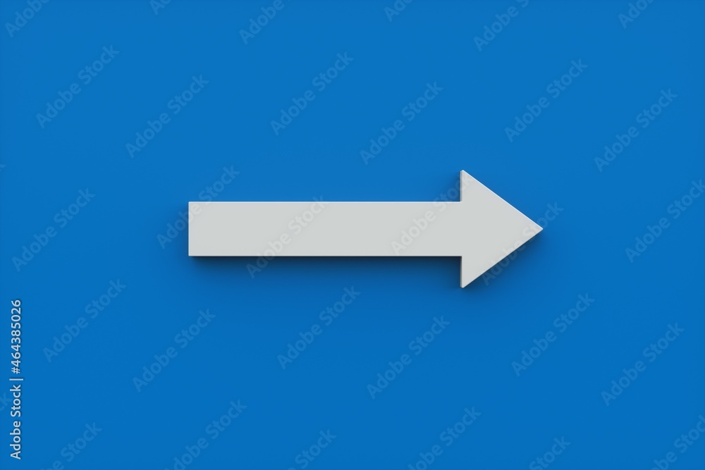 White embossed arrow on blue background. 3d rendering White embossed arrow on blue background. 3d rendering