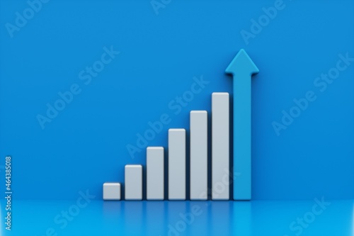 chart and arrow with blue background  business concept