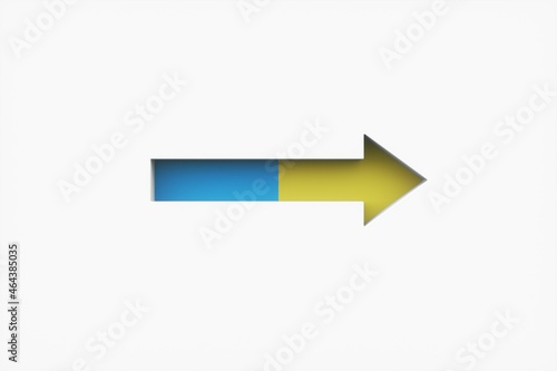 3D rendering arrow embossed on blue and yellow background