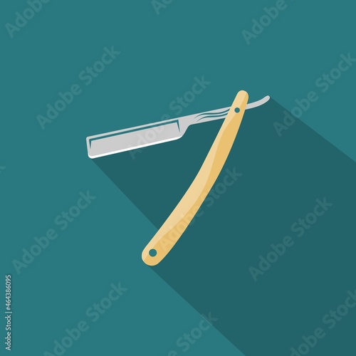 Straight razor icon with long shadow. Flat design style. Straight razor simple silhouette. Modern, minimalist icon in stylish colors.