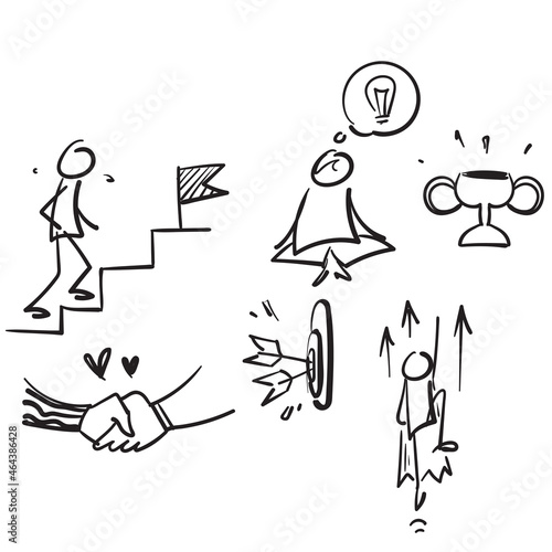 hand drawn doodle people reaching goal success illustration icon