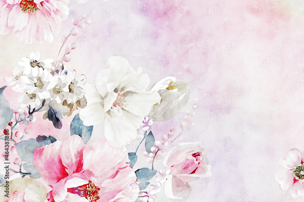 Watercolor bouquet and background illustration